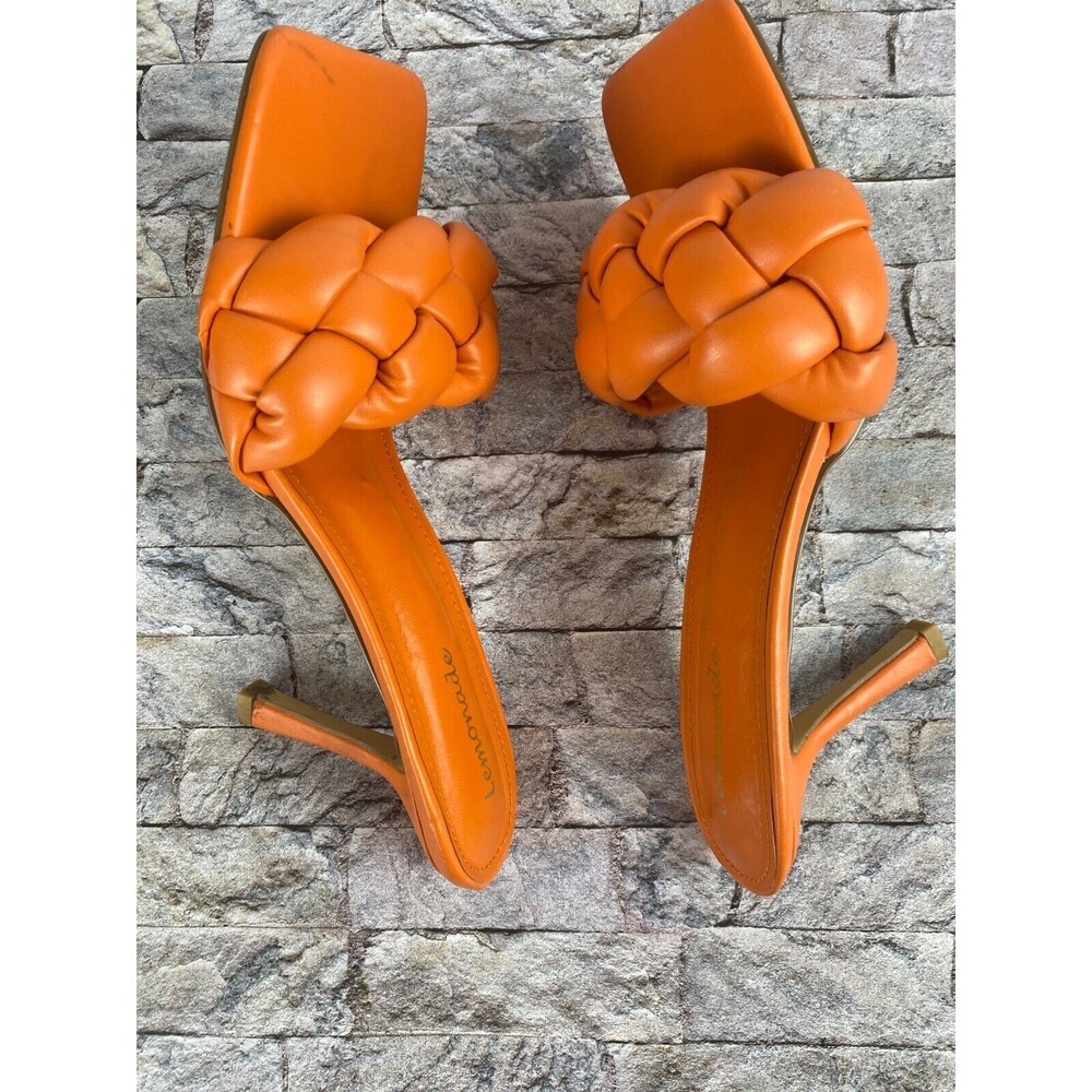 Lemonade Womens Sz 8.5 Orange Knotted Open Square Toe Slip On Spike Heels - Picture 6 of 9